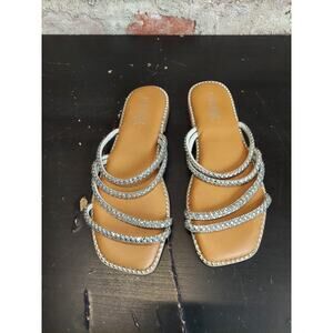 New Rogue Rhinestone Strap Sandals Womens Shoes Sz 7.5 Silver Flat B1